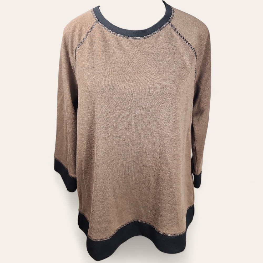 WEEKENDS BY CHICO'S | Cozycore Tan and Black Crew Neck Minimalist Sweater | M